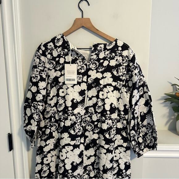 NWT Everlane Black White Linen Floral Long Sleeve Maxi Dress 6 - Picture 6 of 14